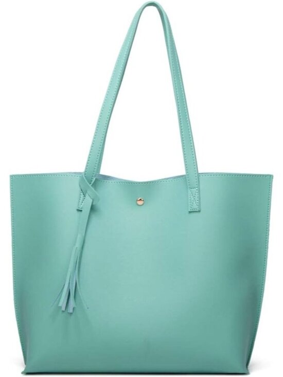 Handbags - Women's Sea Green Soft Faux Leather Tassel Style Handbag Tote Shoulder Bag